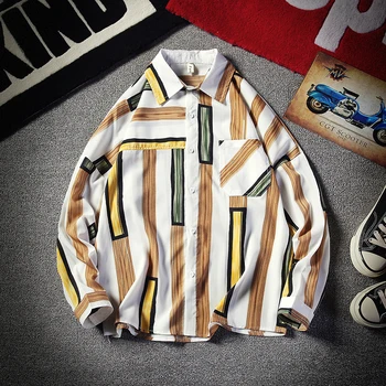 

Spring New Dress Shirt Men Fashion Striped Trend Wild Casual Shirt Man Streetwear Loose Long-sleeved Shirt Male Clothes M-5XL