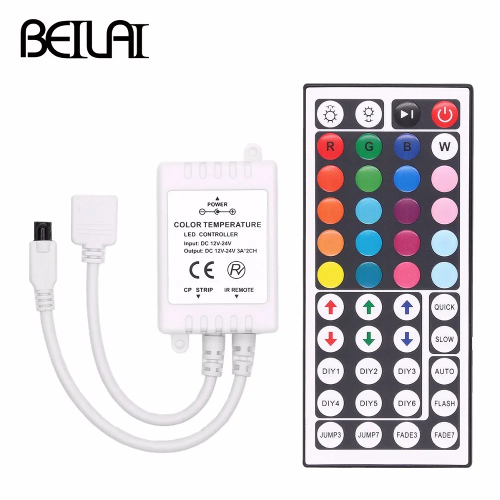 

BEILAI DC 12V 6A 44Keys IR Remote Control RGB LED Controller Dimmer For SMD 5050 2835 3528 Tape LED Strip Light