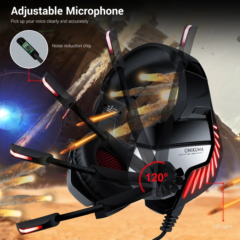 ONIKUMA K5 Pro Stereo Gaming Headset Over ear наушники с микрофоном светодиодный свет для Xbox