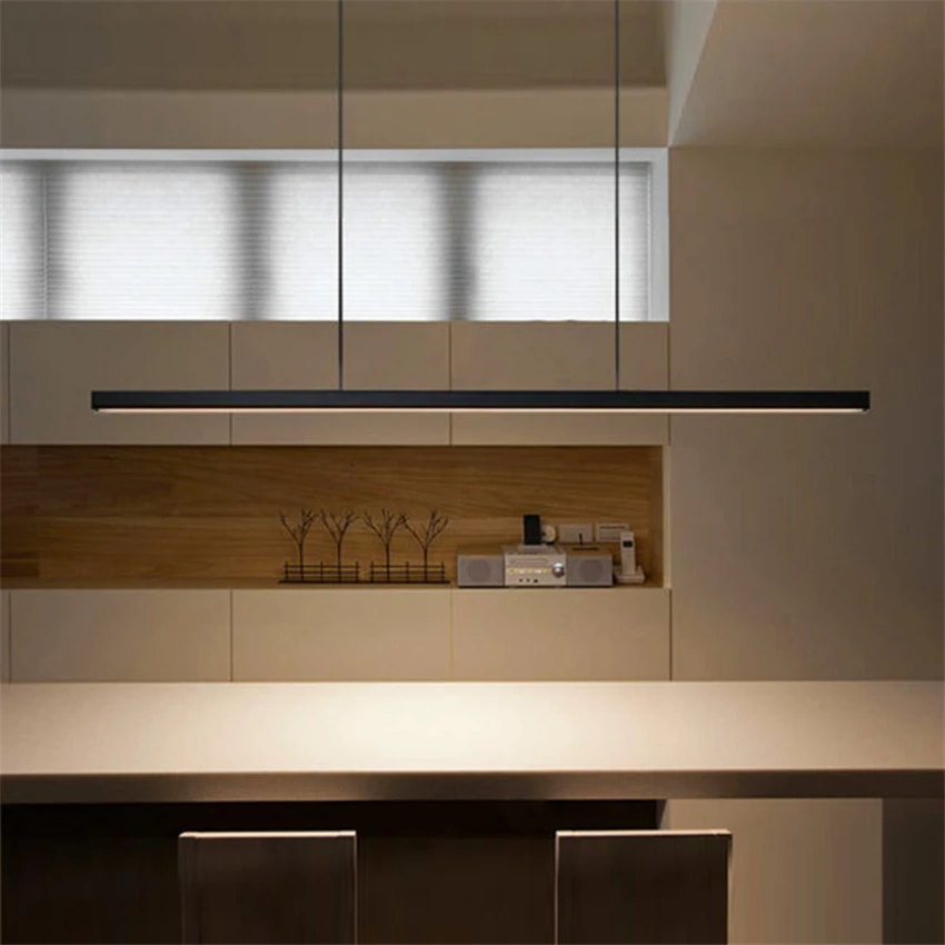 

Modern Fish Line Long Wood LED Pendant Lamp Bar Restaurant LED Office Lamp Study Art Pendant Lights Lighting Hanging Lamp Lustre