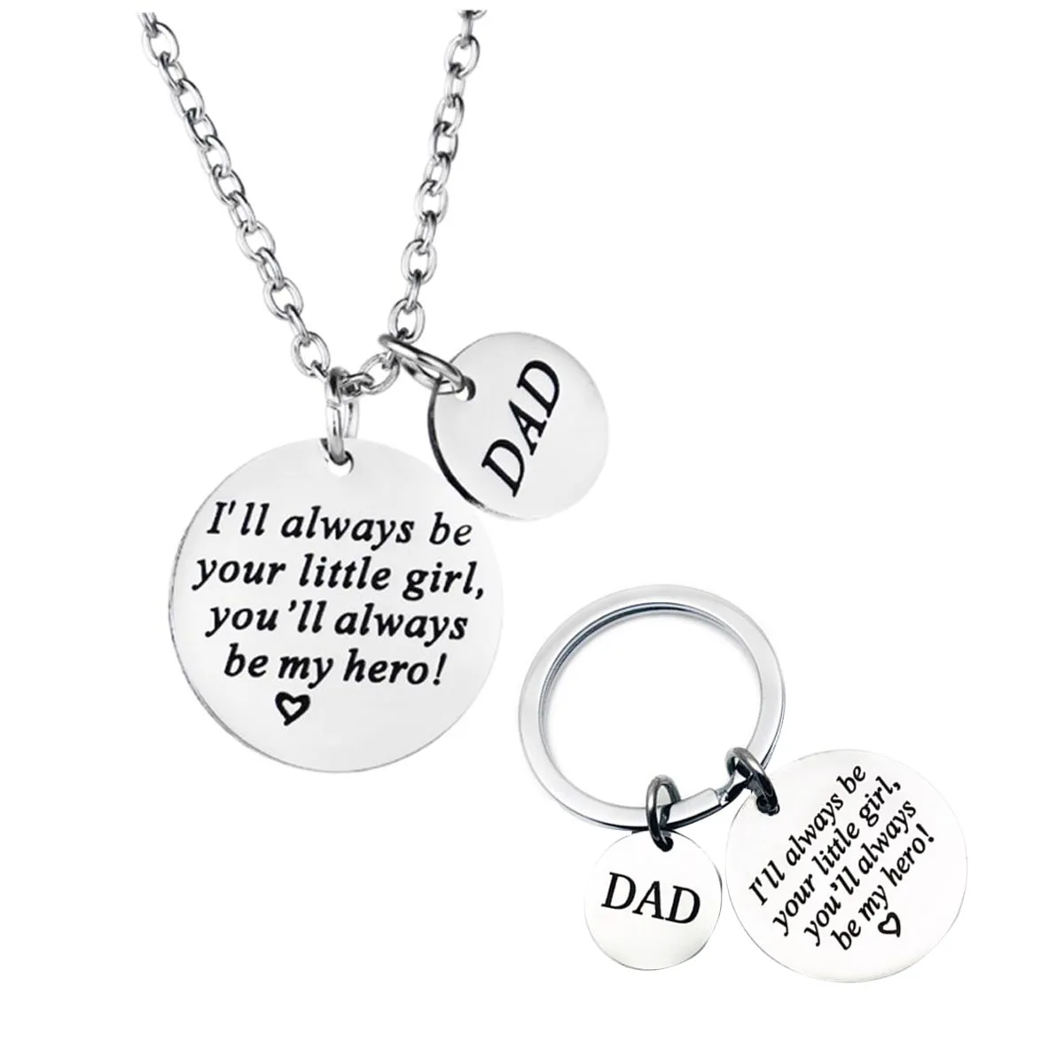 

1pc Necklace and 1pc Keychain Daddy Gifts Set Stainless Steel Father Men Necklace Jewelry Pendant for Birthday Father's Day