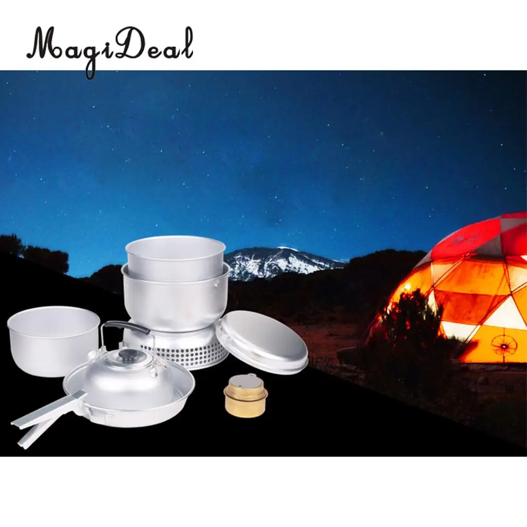 

10Pcs Outdoor Camping Picnic Pot Kettle Frying Pan Cookware Cutlery Tableware