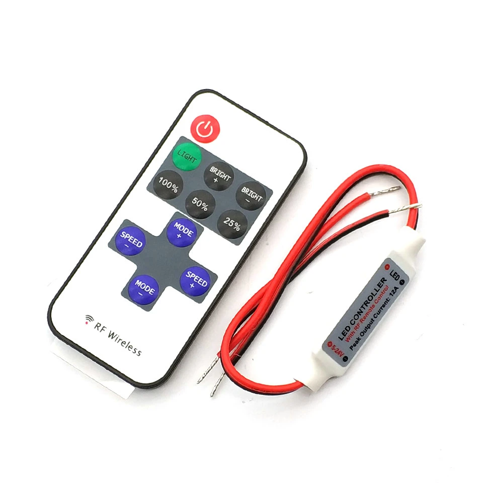 

1 Pcs 12A 5V-24V LED RF Wireless Mini Remote Dimmer Controllers RF Wireless Remote LED Controller