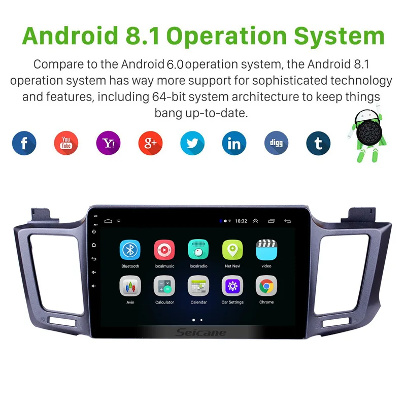 Top Seicane 10.1"2din Android 8.1 Car Radio For 2013 2014 2015 2016 Toyota RAV4 Car Stereo Multmedia Support Steering Wheel Control 1