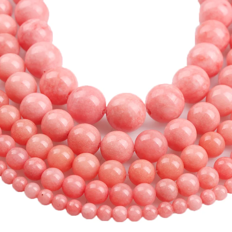 Бусины из натурального камня клубничного цвета, круглые бусины розового халцедона, 4, 6, 8, 10, 12 мм, сделай сам, для изготовления браслетов и ожерелий
