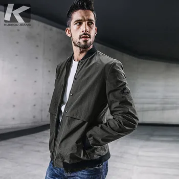 

KUEGOU New Autumn Mens Jackets And Coats Patchwork Army Green Color Brand Clothing Man's Slim Clothes Male Tops Plus Size 0759