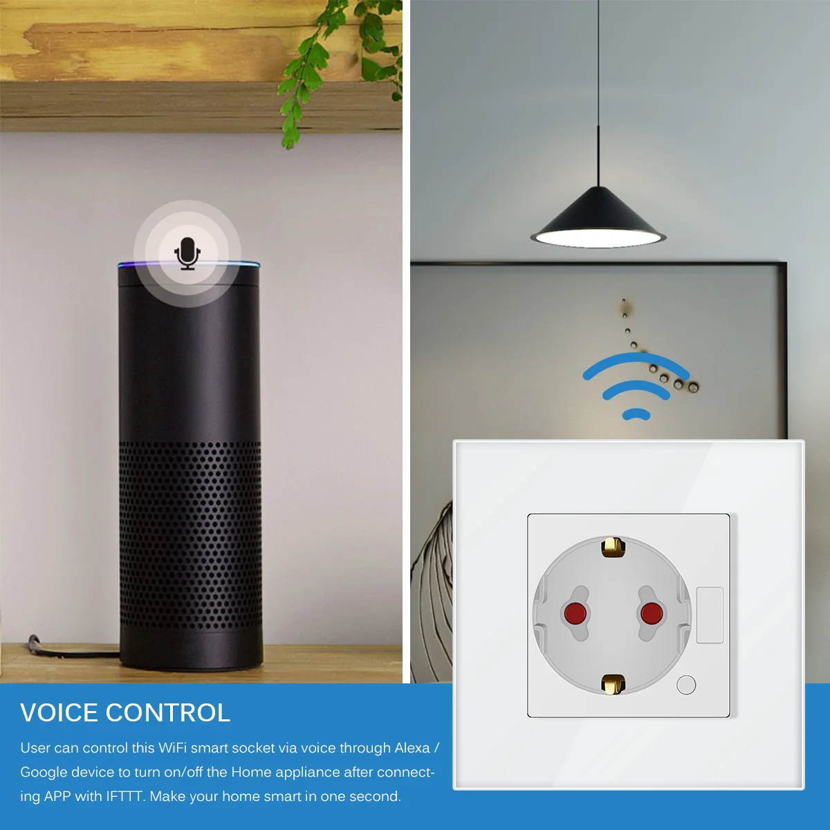 

EU Plug 10A Smart Socket Embedded Wifi Plug Compatible with Google Home APP Timer Set WIFI Smart Socket Power Outlet Panel