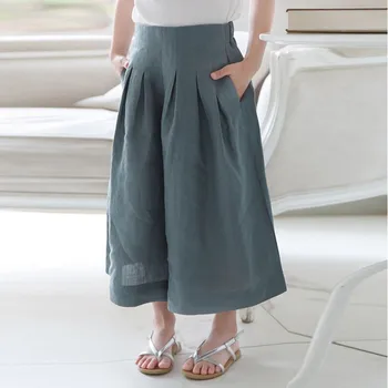 

High Waist Cotton Teenage Kids Pants Girl Kids Clothes Girls 8 To 12 Loose Pockets Ankle Length Pant For Girl Summer Spring 2019