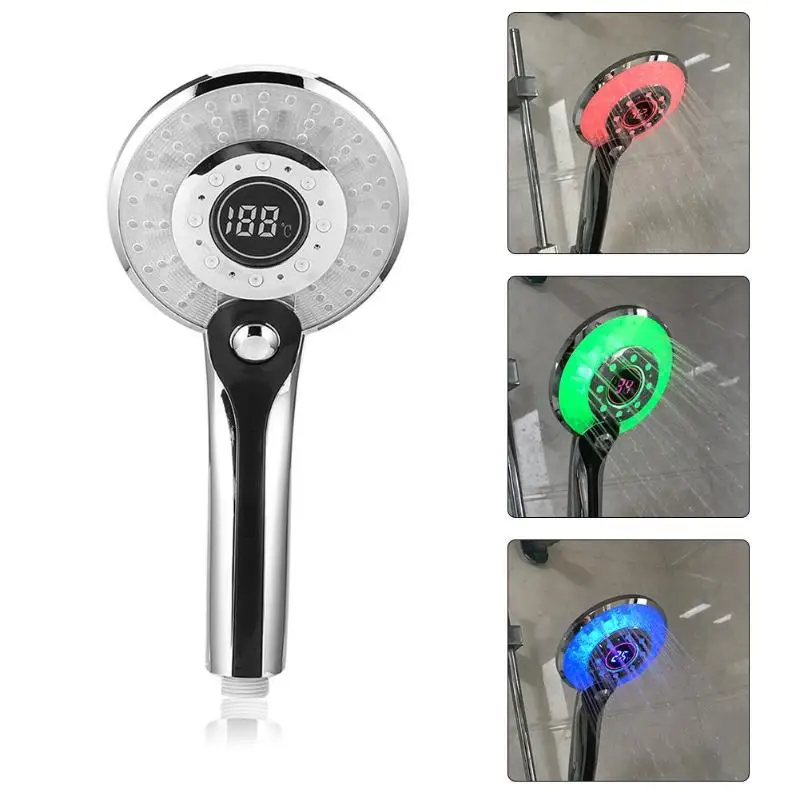

Handheld Bathroom 3 Color Light Digital Temperature Display Shower Head