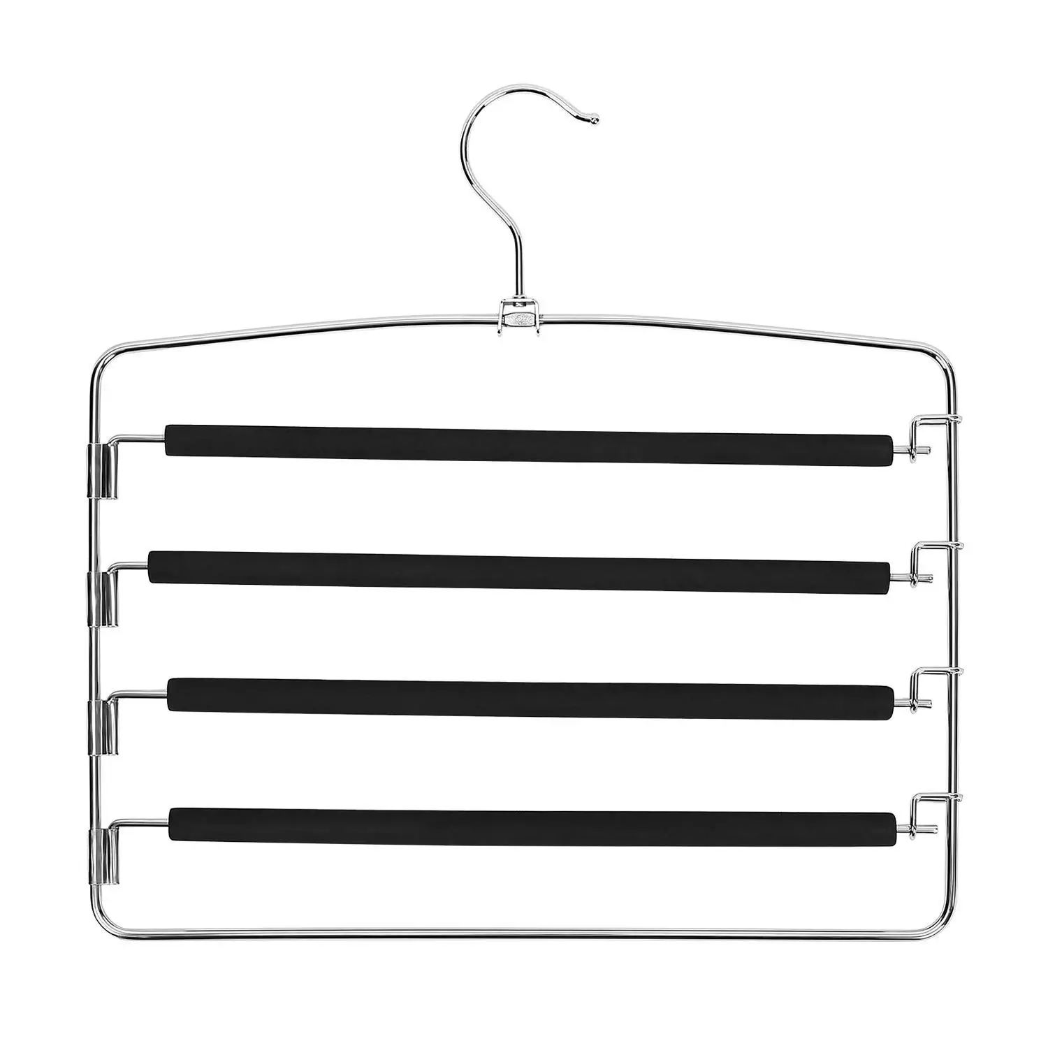 

Hot-Multi Pant Hanger 3 Pack, Black Pants Hangers with Non-slip Foam Padded, Multi Layers Swing Arm Space Saver Storage Pant S