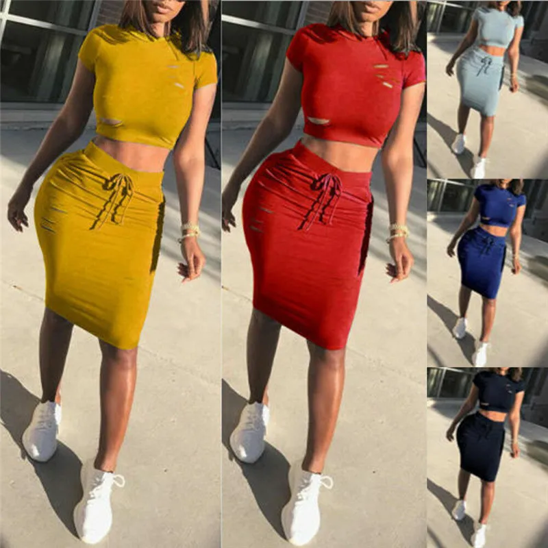 2019 Новый Для женщин 2 шт. Bodycon комплект: укороченный топ и юбка нарядная Обувь На