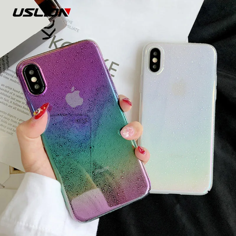 

USLION 3D Water Drops Laser Rainbow Case For iPhone 7 6 6s 8 Plus XR XS Max Ultra Thin Hard PC Phone Cover Cases Fundas Capa