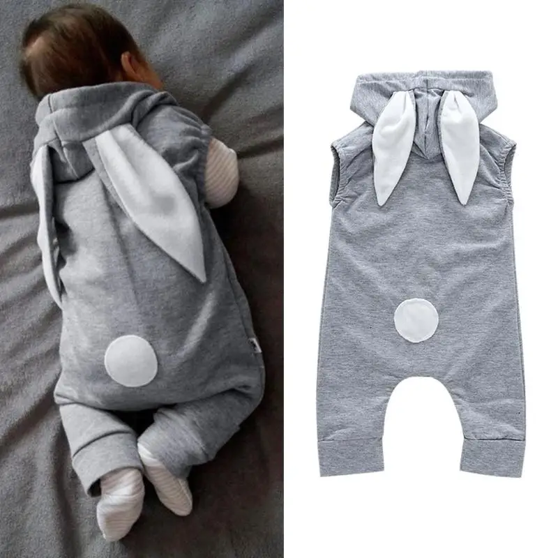 

Sleeveless Toddler Romper Cute Newborn Baby Jumpsuit Rabbit Ears Kids Children Clothes Cotton Zipper Warm Hooded Clothing Romper