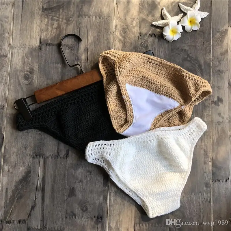 CROCHET BIKINI Women Handmake Knitted Cotton Hollow Out Swimwear Bottoms Vintage Sexy Summer Beach Underwear Biquini Panties