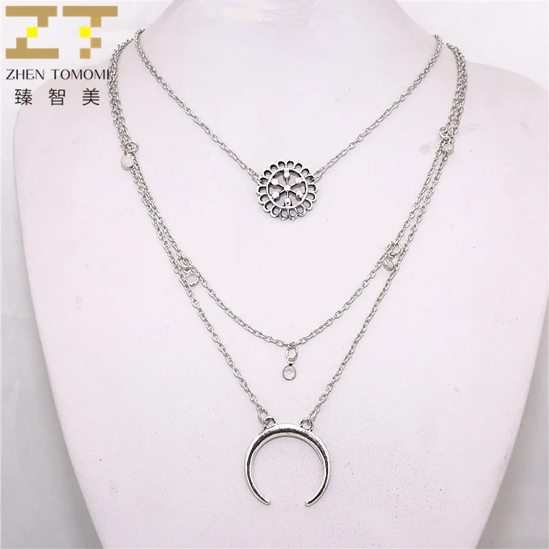 2021 New Arrivals Hot Fashion Multilayer Long Necklace Bohemian Style Moon Hollow Flowers Chokers Necklaces For Women Jewelry | Украшения и