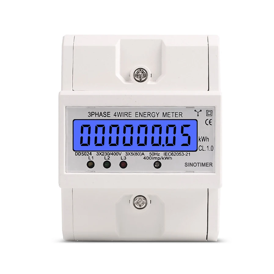 

Sinotimer Dds024 Three-Phase Backlight Display Household Rail Type Meter Energy Meter 5-80A 380V 400V 50Hz