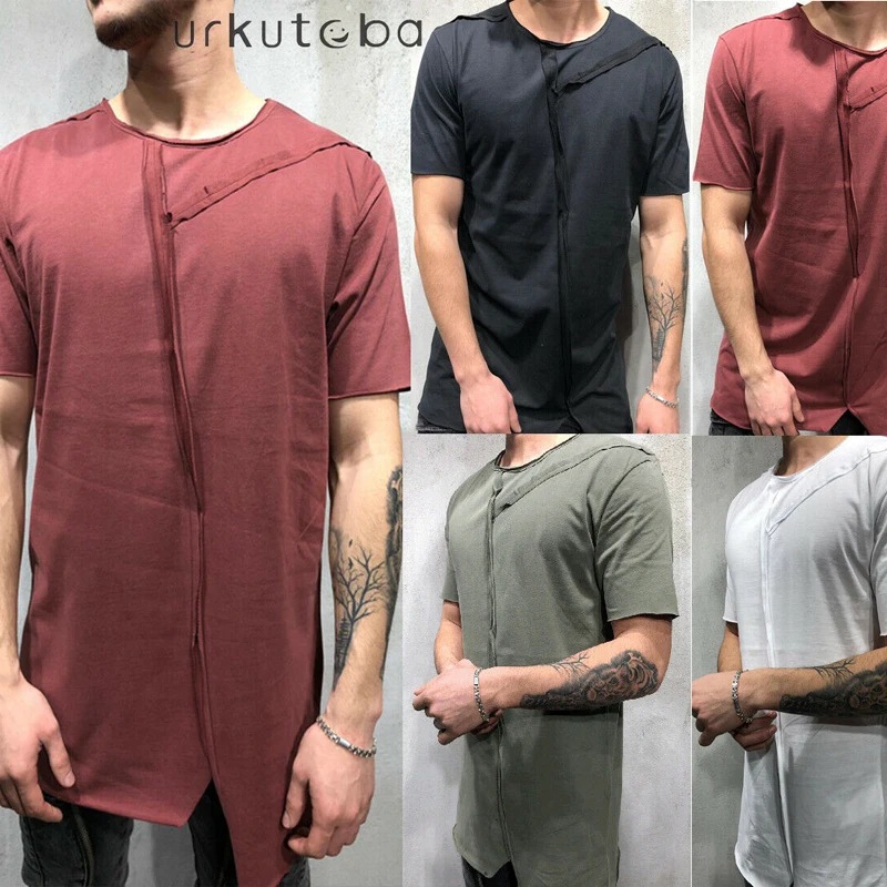 

Brand New 2019 Men Cotton Irregular T-Shirt Gym Sport O Neck Tee Bodybuilding 4Colors Muscle Cotton Tops Plus Size M-2XL