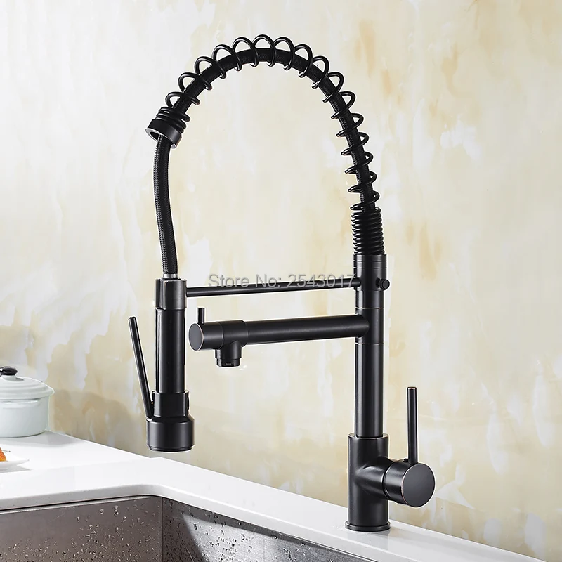 GIZERO High Quality Kitchen Mixer Faucet Blackend Spring Pull out Side Sprayer Dual Spout Single Handle ZR386 | Обустройство дома