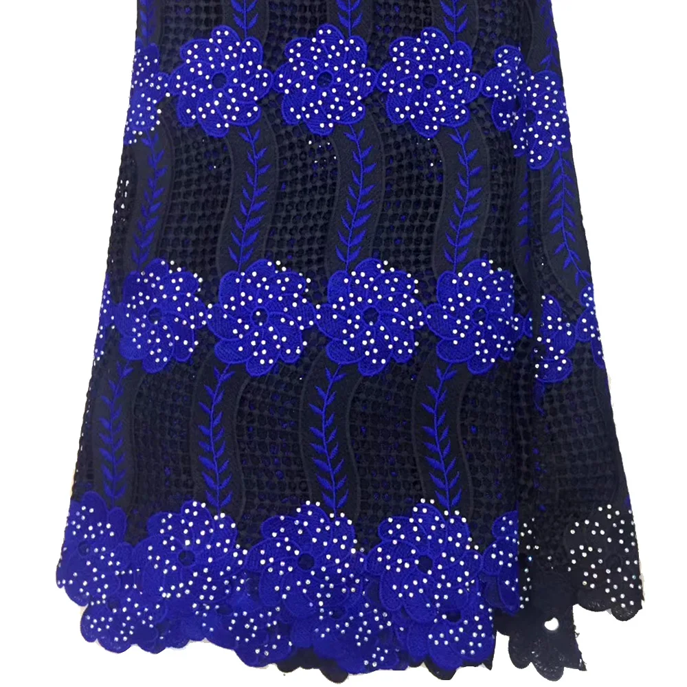 

Royal blue and Black African Cord Lace Fabric High Quality Laces Nigerian Guipure Fabric With Stones Two color Fabric For Dress