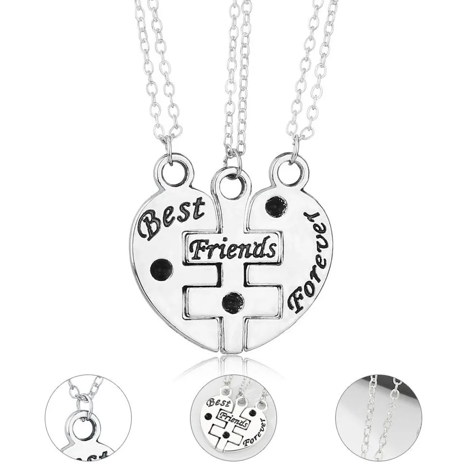 

3pcs Lock Heart Shaped Best Friends Pendant Necklaces For Unisex Jewelry Pendant Necklace For Lovers Trendy Jewelry For Gift