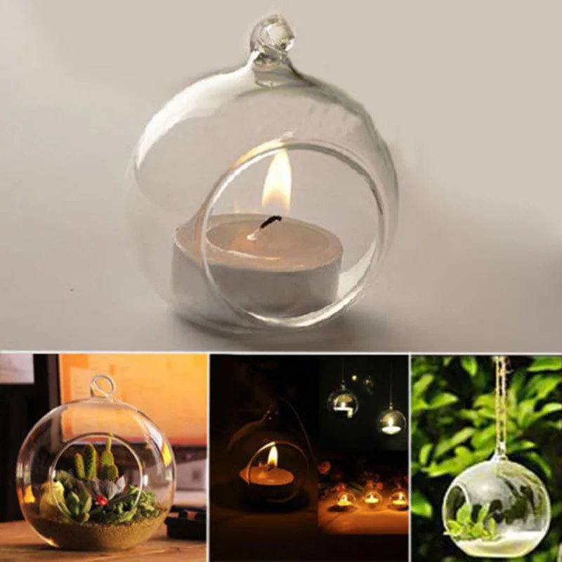 

Crystal Round Creative Glass Hanging Candle Tea Light Candle Holder Fine Candlestick Romantic Wedding Bar Party Home Decoration