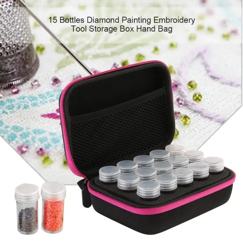 

15 Bottles Diamond Painting Embroidery Tool Storage Container Box Hand Bag