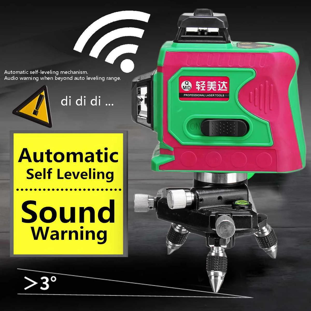 

3D 12 Line Green Light Laser Level US Plug Auto Self Leveling 360 Rotary Measure Cross With Wall Mounted Bracket Tripod Base