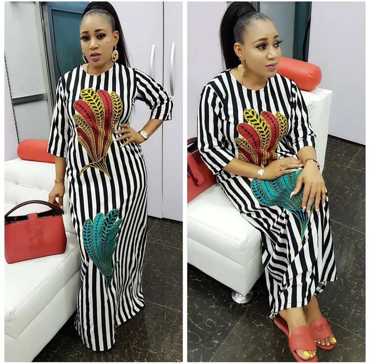 

2019 Summer Casual Women Straight Striped Dress Half Sleeve Long Maxi Dress O-Neck Loose Beach Dress Vestido