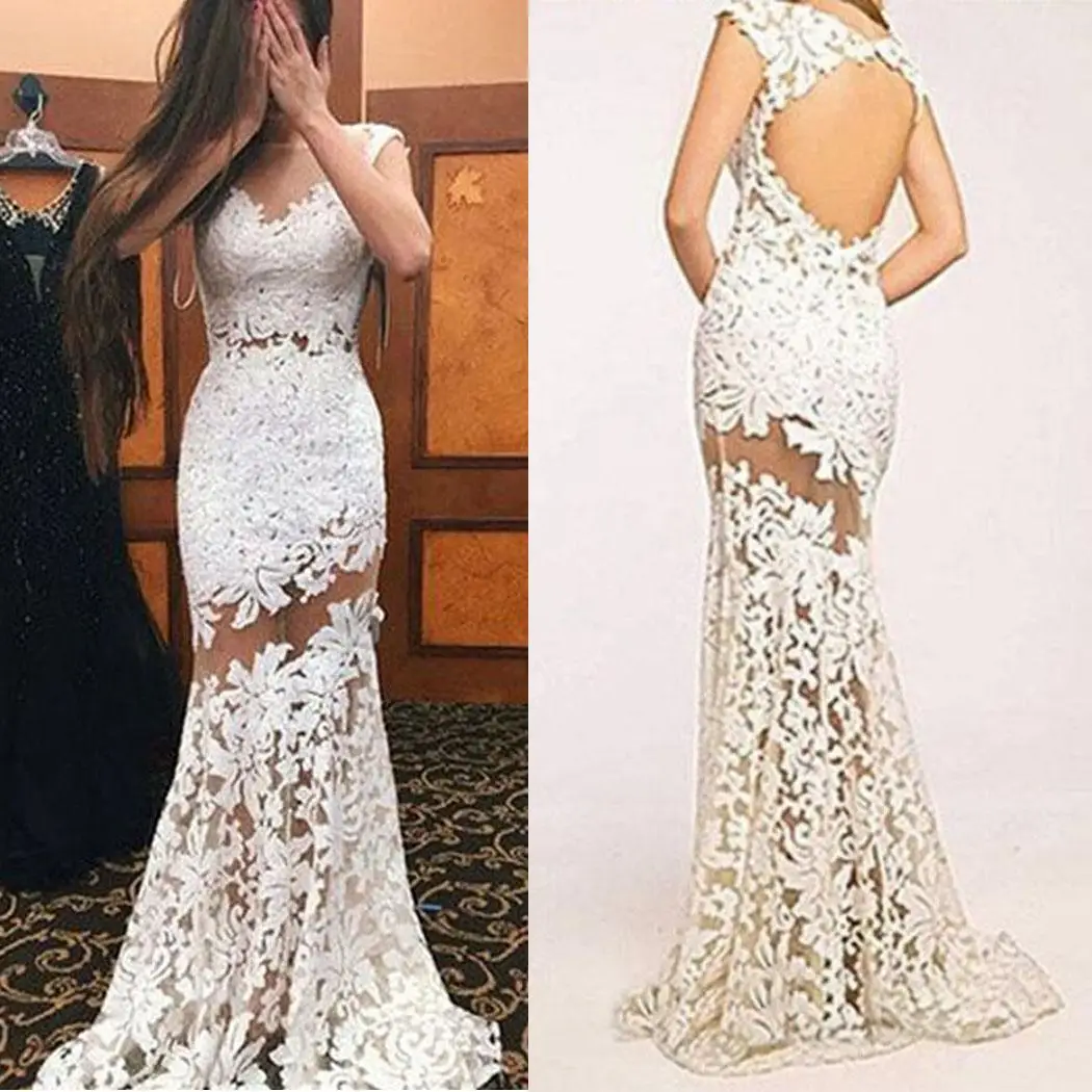 

AL'OFA Women Sexy Lace Floral Evening Dress Formal Party Dress Back Hollow Out Sleeveless Long Maxi Dress Female Clothes