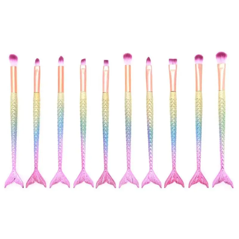 

Professional 10 PCS Mermaid Makeup Brushes Set Foundation Blending Powder Eyeshadow Contour Concealer Blush Cosmetic Makeup Too