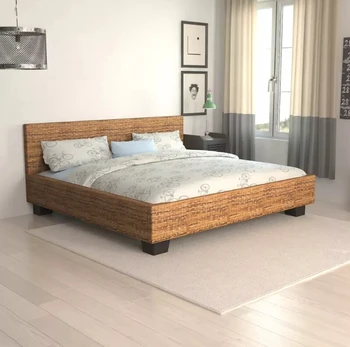 

VidaXL Abaca Bed Frame Mahogany Solid Wood And High Quality Abaca Leaves Handmade Frame Bedroom Furniture Home Decoratiion