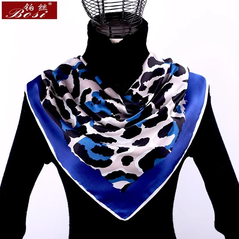 Шарф с леопардовым принтом, квадратный Атласный Женский шарф с цветочным принтом, роскошная брендовая шаль, черные шарфы в полоску, шарфы, платки leopardo mujer sjaal