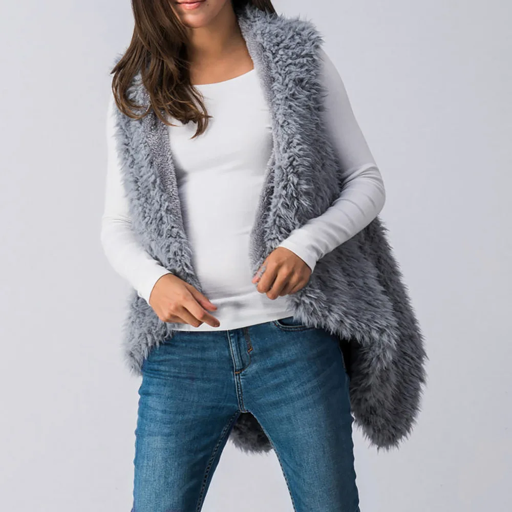 Fashion Womens Faux Fur Waistcoats Winter Fluffy Irregular Warm Vests
