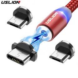 USLION 1 м светодиодный магнитный кабель & Micro usb-кабель и Тип USB C плетеный нейлоновый Тип-C магнитное зарядное устройство, кабель для samsung S10 S9