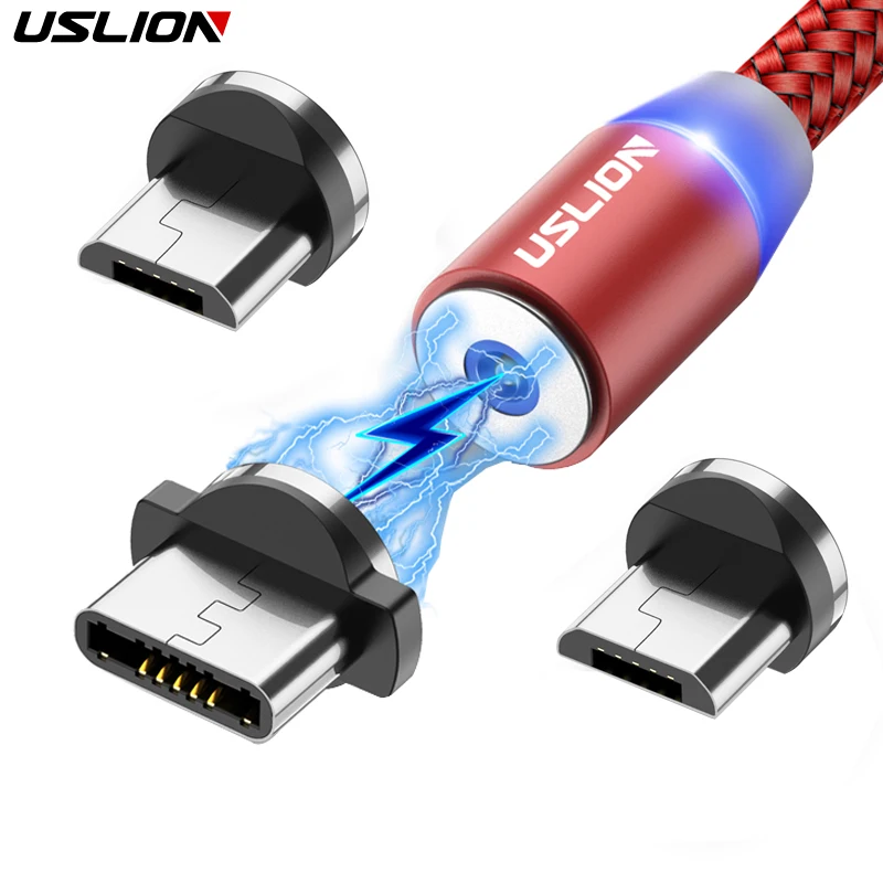 Магнитный светодиодный кабель USLION 3 м Micro USB и Type C в нейлоновой оплетке магнитное