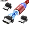 Магнитный светодиодный кабель USLION 3 м, кабель Micro USB и кабель USB Type-C в нейлоновой оплетке, магнитное зарядное устройство Type-C для Iphone 7 X Samsung S10 ► Фото 1/6