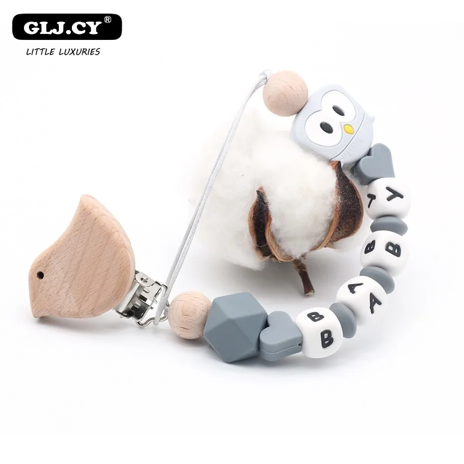 Handmade New Wooden Bird Clips DIY Baby Pacifier Personalised Chain Holder Customizable Name Cute Owl Silicone Beads Gift Handmade New Wooden Bird Clips DIY Baby Pacifier Personalised Chain Holder Customizable Name Cute Owl Silicone Beads Gift