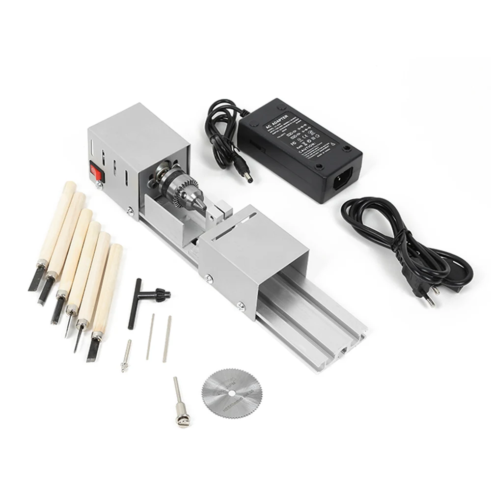 

96W Mini Lathe Beads Machine Woodworking DIY Standard Set with Power Carving Cutter Professional Woodworking Machinery Tools