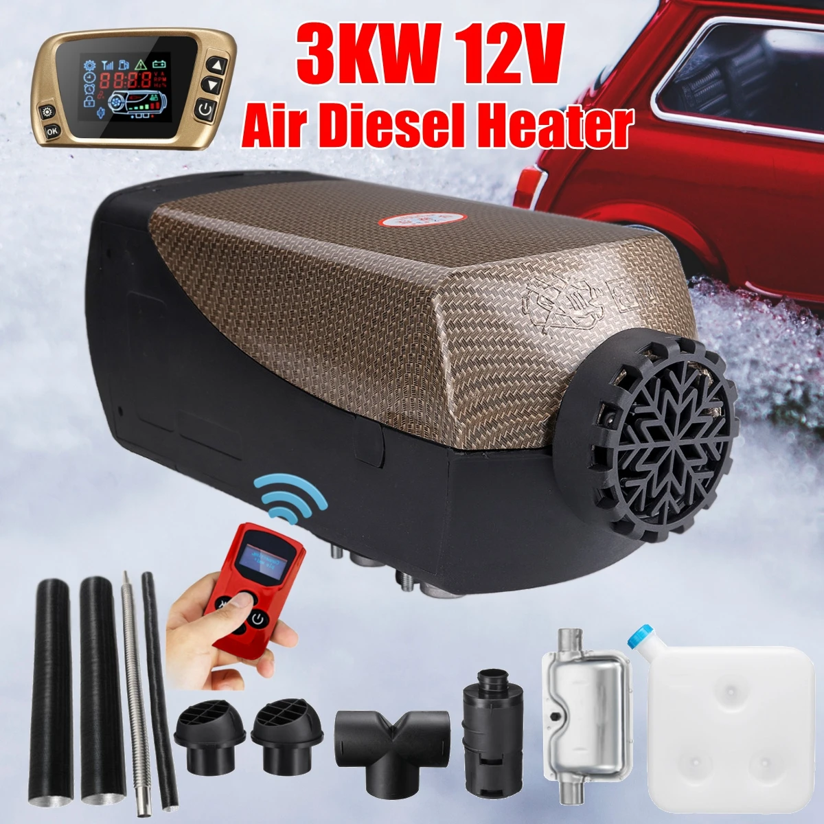 

12V 3kw Diesels Air Parking Heater Air Heating LCD Switch with Silencer & Remote Control For Trucks Boats Bus Car Trailer Heater