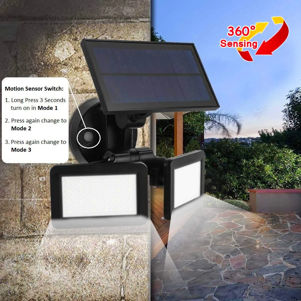 

48LED Dual Head Solar Light Waterproof PIR Motion Sensor Solar Powered Light Outdoor Garden Security Wall Lamp Street Lamp