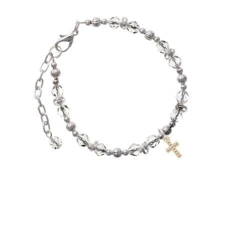 Goldtone Small Crystal Cross Clear Beaded Bracelet |