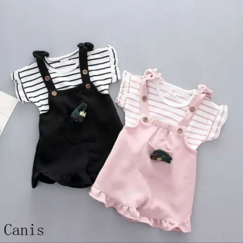 

Baby Clothes 2PCS Infant Kids Baby Girls Outfits Clothes Set T-shirt Tops+Strap Shorts Pants
