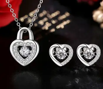 

925 Sterling Silver Earrings Necklace Set Crystal From Austrian Pendant Necklace Earring for women Wedding Jewelry Gift