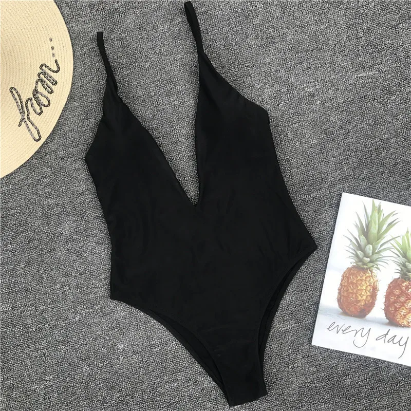 

2019 Sexy Pure Backless Swimming Suit For Women Bathing Suit One-piece Swimsuit Deep V Swimwear Maillot De Bain Femme