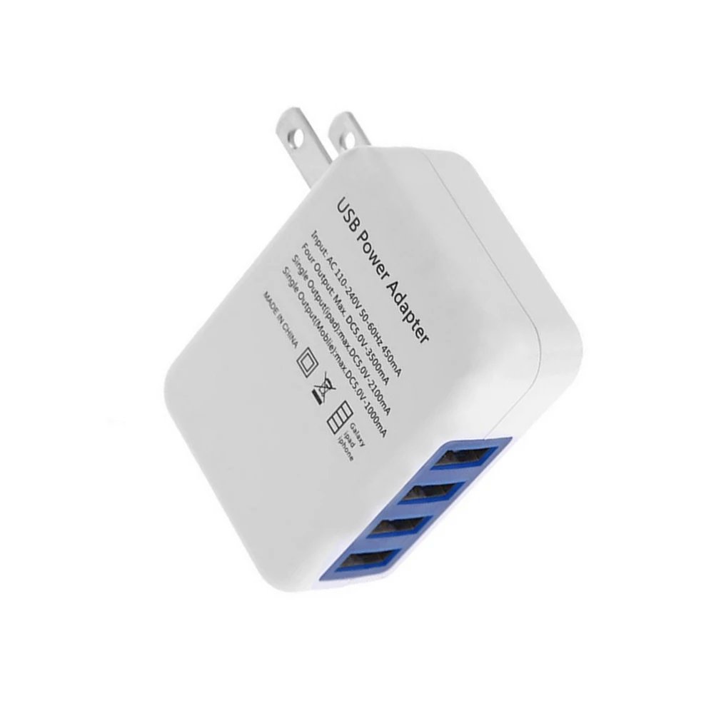 White Plastic 2.1A 4 Ports Usb Portable Home Travel Wall Charger Ac Power Adapter For Iphone Ipod Us Plug | Электроника