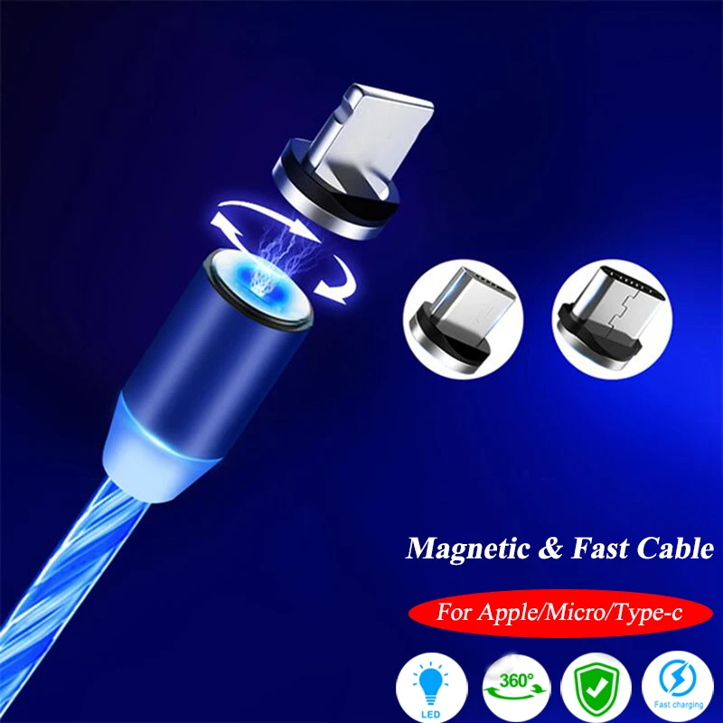 

LED Lighting Magnetic Charging Micro USB Cable Fast Charging USB Type c Cable For Iphone 7 8 6 6s Plus X XR XS Max Charger Cable