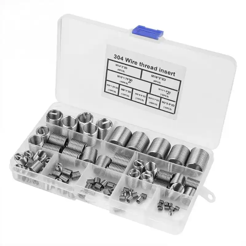 240pcs Insert Nut Threaded Wire Screw Stainless Steel Wire Screw Sleeve Embedment Nuts Assortment Set Kit with Plastic Storage Box