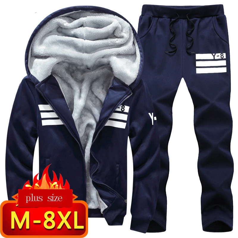 

Winter Cashmere Sporting Suit Hats Jacket+pants Warm Suit Plus size M~6XL,7XL,8XL Sporting Suit Men Running Set Sportswear