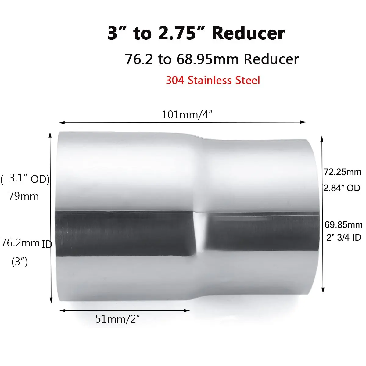 

69mm to 77mm Car Exhaust Reducer Connector Pipe Exhaust Adapter Tube Stainless Steel