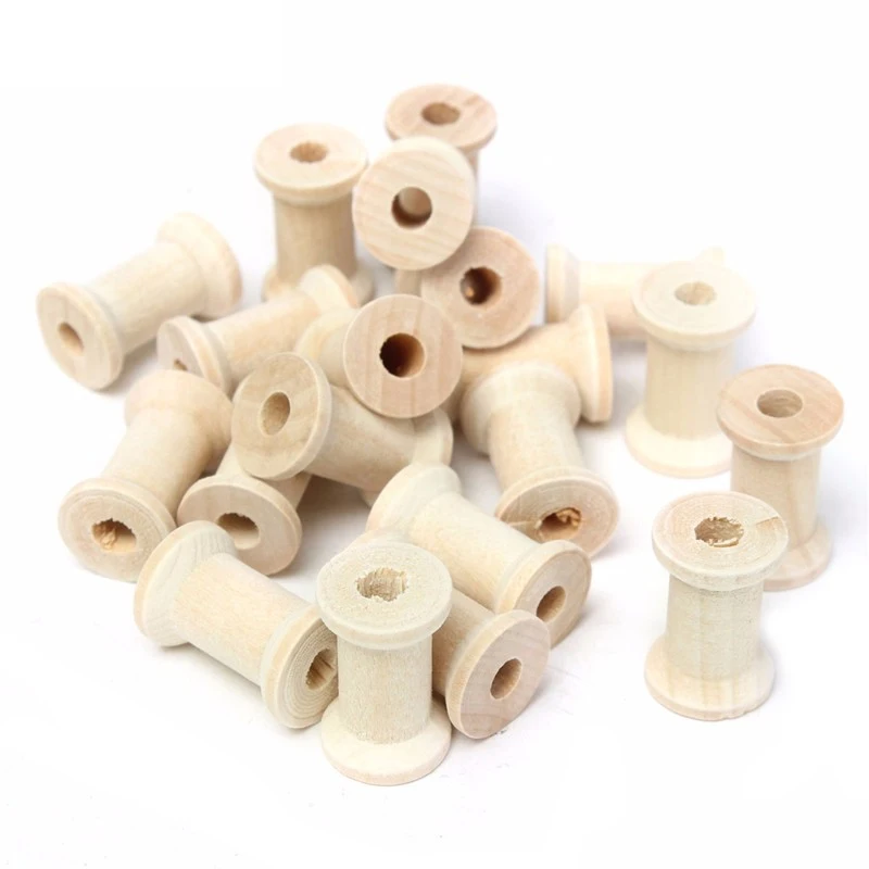 

20Pcs Vintage Style Wooden Bobbins Spools Reels Organizer For Sewing Ribbons Twine Wood Crafts Tools